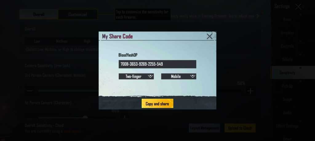 Code sensitivity pubg mobile