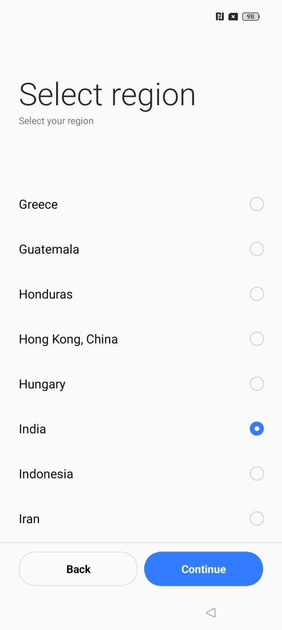 Select Region Realme Setup